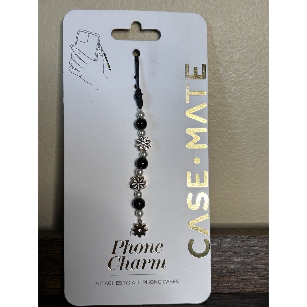 Case-Mate Phone Charm Beaded Strap Wristlet Lanyard Black Beads Pearls Flowers